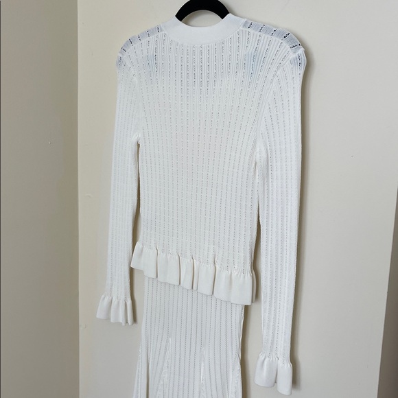 White Jeweled Ruffled Knit Top and Flared Skirt Set - Picture 11 of 11